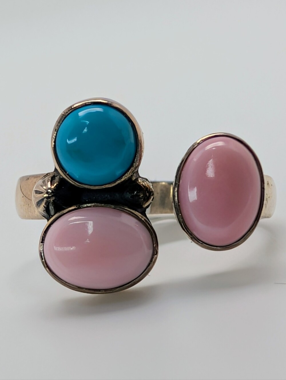 Pink Conch & Kingman Turquoise S925 Sterling Silver Size 10 1/2